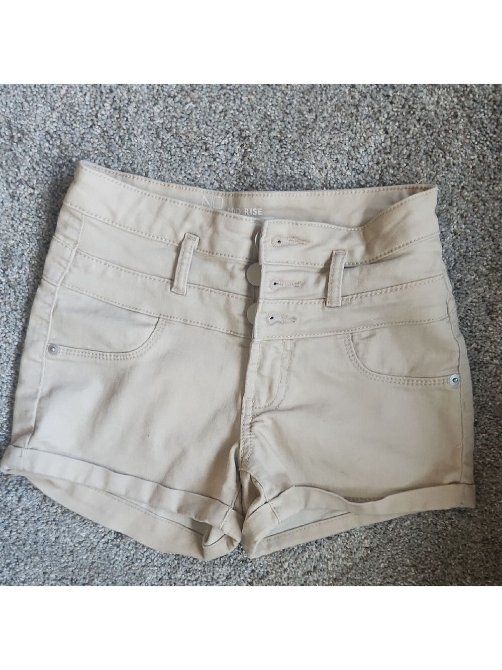 Tan High Waist Stretch Casual Comfy  Shorts with Cuffed Hem Sz 1